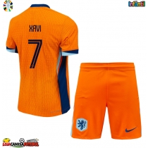 Camisa de Futebol Holanda Xavi Simons #7 Equipamento Principal Infantil Europeu 2024 Manga Curta (+ Calças curtas)